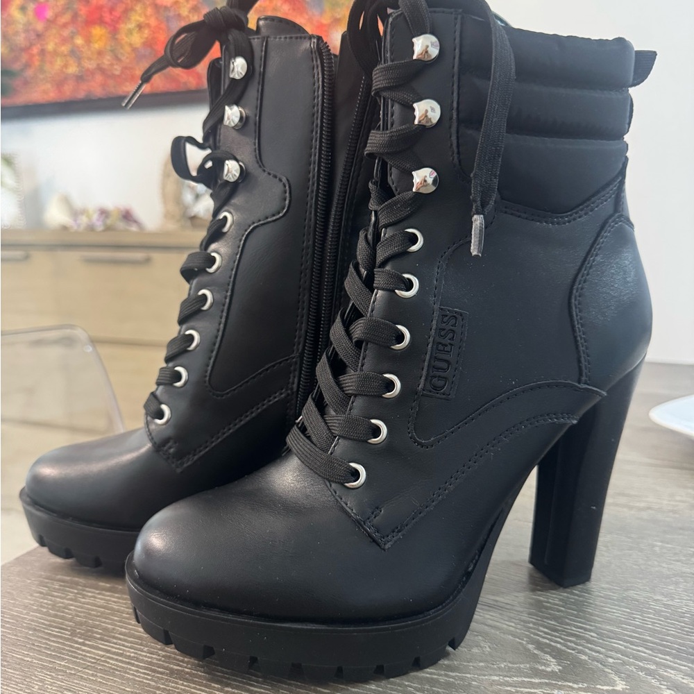 Guess Black High-Heel Lace-Up Boots